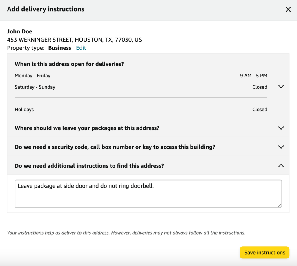 Amazon delivery preferences