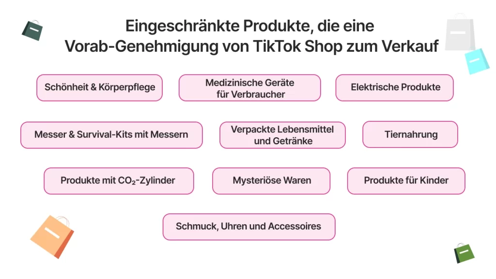 Eingeschränkte Produkte, die eine 
Vorab-Genehmigung von TikTok Shop zum Verkauf