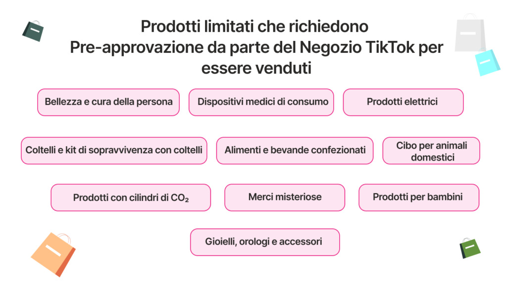 Prodotti limitati che richiedono l'approvazione preventiva di TikTok Shop per essere venduti