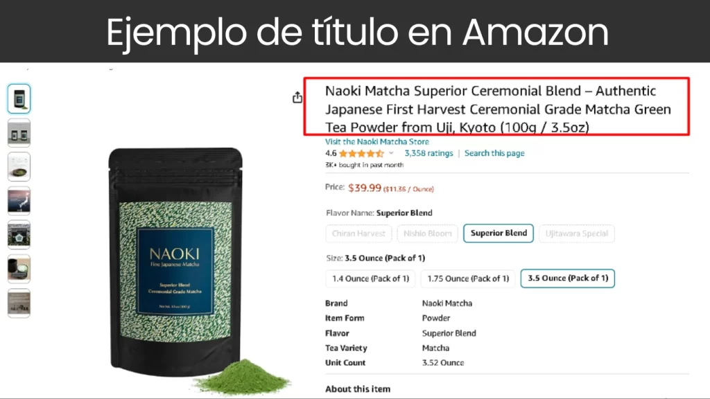 Ejemplo de titulo en Amazon