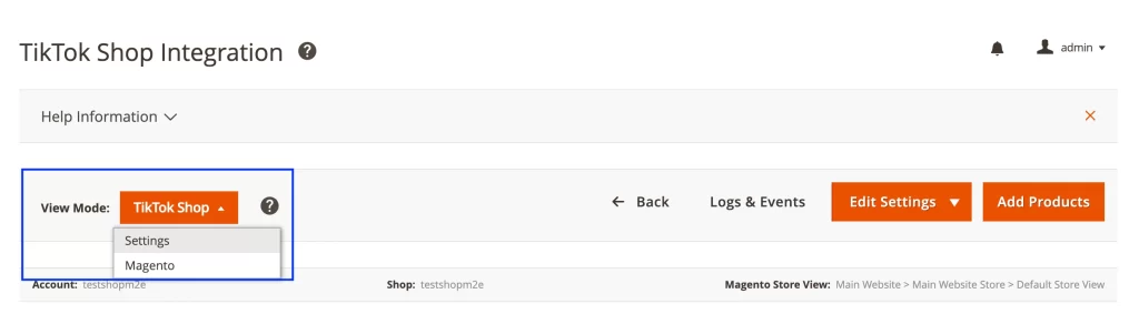 Switch to Settings View Mode in M2E TikTok Shop Connect