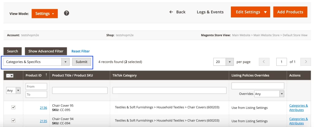 Edit Categories & Specifics in M2E TikTok Shop Connect