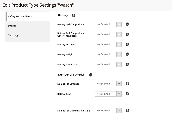 Interfaccia M2E Pro: Impostazioni Product Type Amazon - Batterie